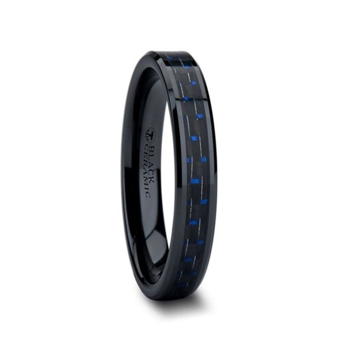 Black Ceramic Tungsten Band with Blue Carbon Fiber