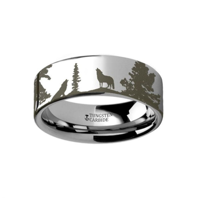 Wolf Nature Scene Tungsten Carbide Ring