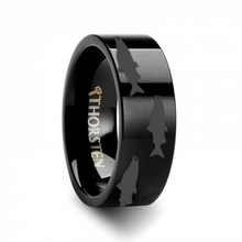 Load image into Gallery viewer, Swimming Salmon Laser Etched Black Tungsten Ring