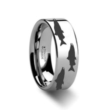 Load image into Gallery viewer, Salmon Fish Engraved Tungsten Carbide Ring Flat Polished