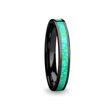 Load image into Gallery viewer, Aqua Teal Green Opal Inlay Women&#39;s Black Ceramic Ring