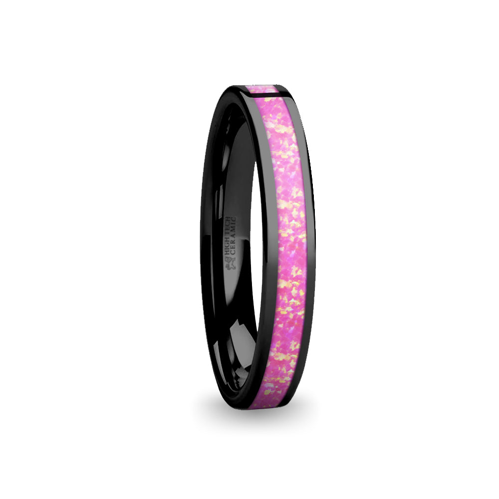 Pink Ceramic Wedding Band Pink Gem Ceramic Flat Band 6mm – Etienne