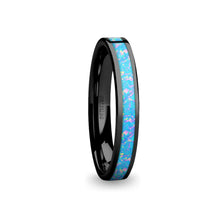 Load image into Gallery viewer, Cornflower Blue Opal Inlay Pink Flake Black Ceramic Wedding Band