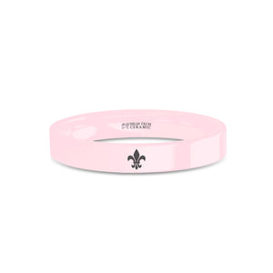 Fleur de Lis Symbol Laser Engraved Pink Ceramic Wedding Ring