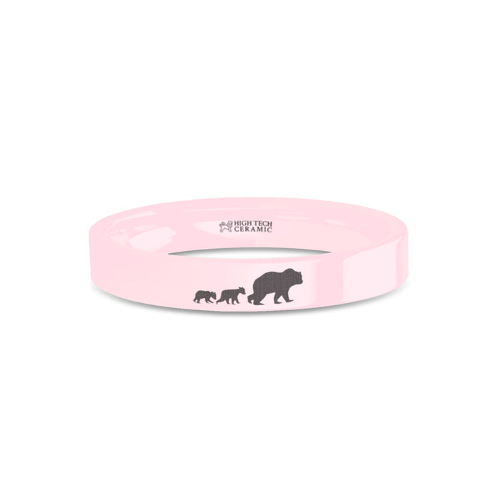 Mama Bear Cubs Laser Engraved Pink Ceramic Ring Band, Polished