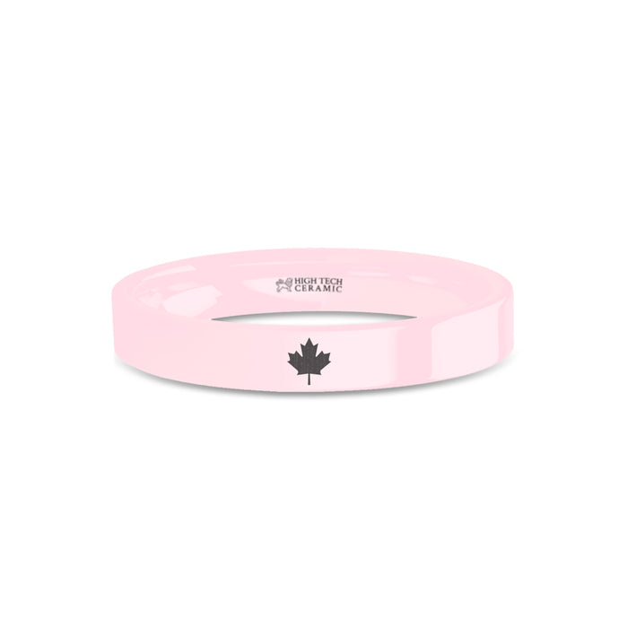 Canadian Maple Leaf Gunmetal Pink Ceramic Wedding Band, Polished