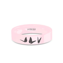 Load image into Gallery viewer, Butterflies Insect Engraved Pink Ceramic Wedding Ring, Polished