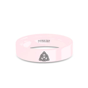 Triquetra Celtic Triangle Knot Laser Engraved Pink Ceramic Ring
