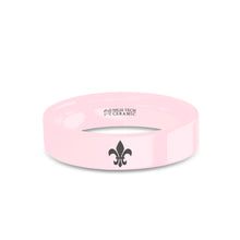 Load image into Gallery viewer, Fleur de Lis Symbol Laser Engraved Pink Ceramic Wedding Ring