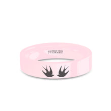 Load image into Gallery viewer, Swallow Birds Laser Engraved Pink Ceramic Wedding Ring, Polished