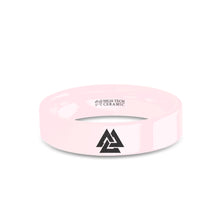 Load image into Gallery viewer, Viking Valknut Triquetra Knot Engraved Pink Ceramic Wedding Band