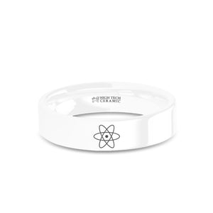 Atom Symbol Nucleus Proton Electron Engraved White Ceramic Ring