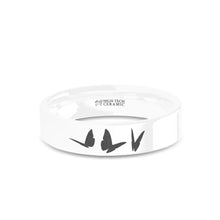 Load image into Gallery viewer, Butterflies Insect Engraved White Ceramic Wedding Ring, Polished