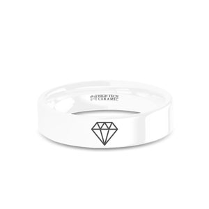 Simple "Diamond" Laser Engraved Wedding Ring on White Ceramic