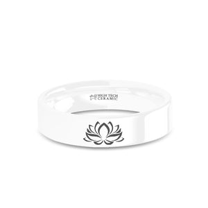 Lotus Flower Buddhist Zen Engraved White Ceramic Wedding Ring
