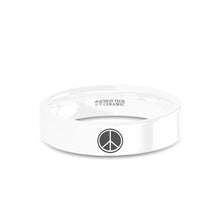 Load image into Gallery viewer, Peace Sign Icon Laser Engraved White Ceramic Wedding Ring
