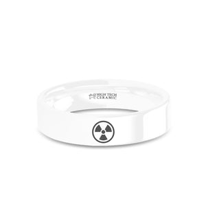 Radioactive Nuclear Sign Laser Engraved White Ceramic Ring