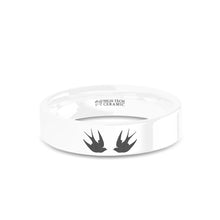 Load image into Gallery viewer, Swallow Birds Laser Engraved White Ceramic Wedding Ring, Polished