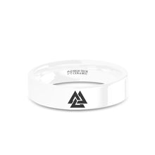 Load image into Gallery viewer, Viking Valknut Triquetra Triangles Engraved White Ceramic Ring