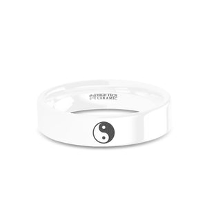 Taoist Yin Yang Twin Circle Emblem Engraved White Ceramic Ring