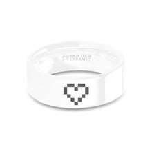 Load image into Gallery viewer, Retro Video Gamer Wedding Ring 8-bit Heart Engraved White Ceramic