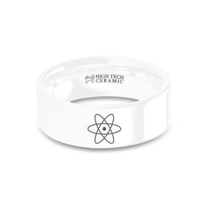 Atom Symbol Nucleus Proton Electron Engraved White Ceramic Ring