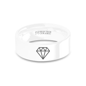 Simple "Diamond" Laser Engraved Wedding Ring on White Ceramic