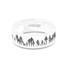 Load image into Gallery viewer, Alpine Forest Trees Natural Landscape White Ceramic Wedding Band