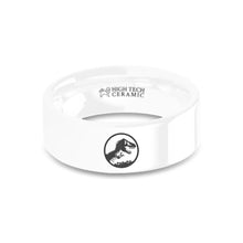 Load image into Gallery viewer, Jurassic Park World T-Rex Dinosaur Engraved White Ceramic Ring