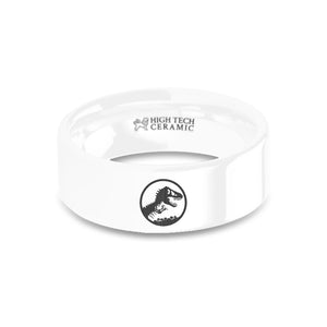 Jurassic Park World T-Rex Dinosaur Engraved White Ceramic Ring