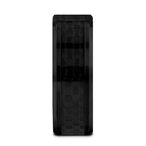 Black on Black Carbon Fiber Inlay Titanium Ring, Beveled