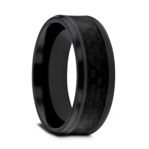 Black on Black Carbon Fiber Inlay Titanium Ring, Beveled