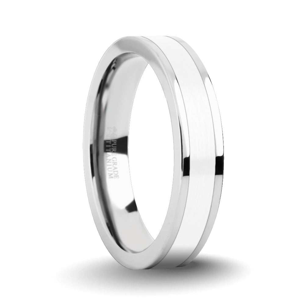 Brushed White Ceramic Inlay Titanium Wedding Band for Men, Women