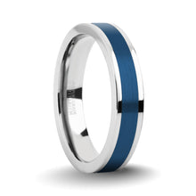 Load image into Gallery viewer, Brushed Blue Tungsten Carbide Inlay Silver Titanium Wedding Ring