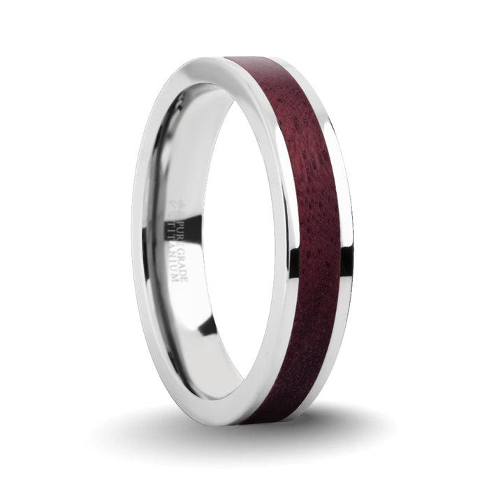 Deep Purpleheart Wood Inlay Silver Titanium Wedding Ring