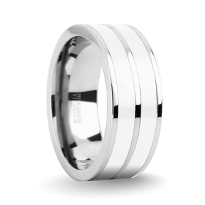 Brushed White Ceramic Inlay Titanium Wedding Band for Men, Women