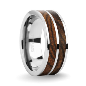 Black Grain Bocote Wood Inlay Silver Titanium Wedding Ring