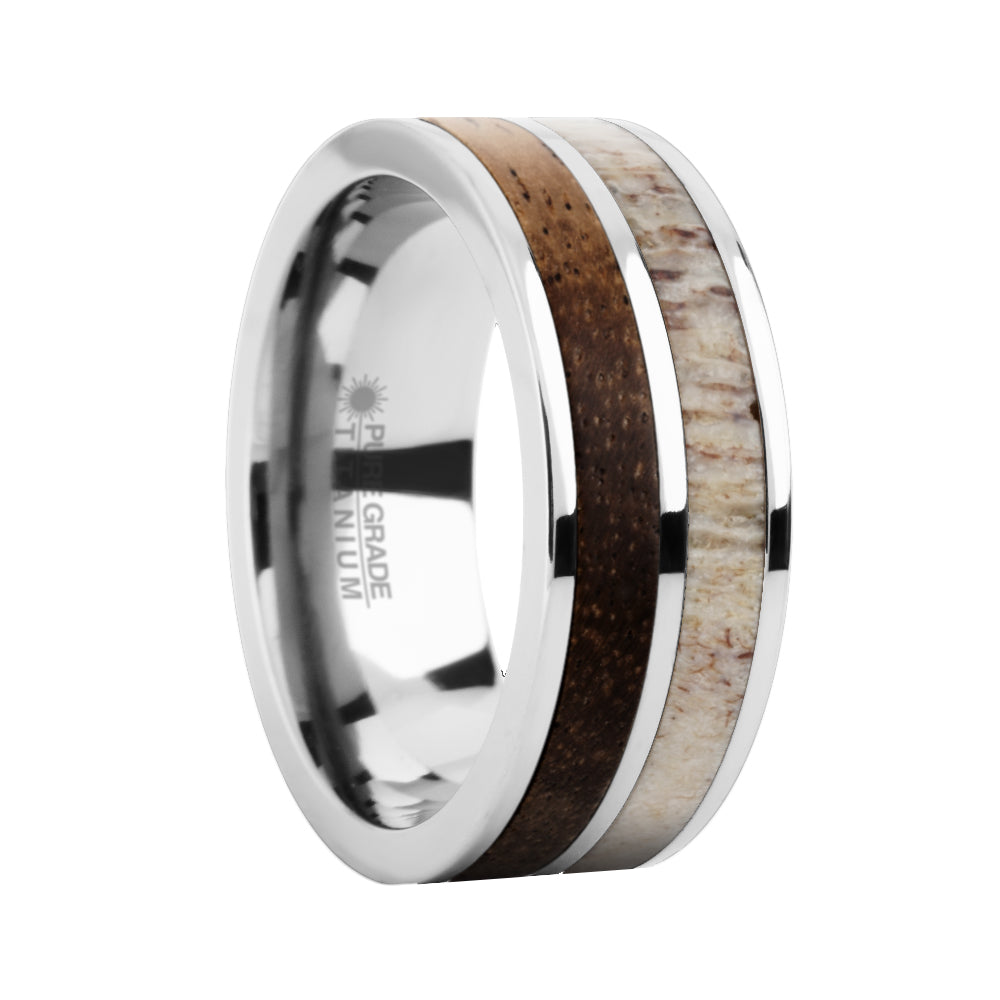 Koa Wood, Genuine Deer Antler Inlay Titanium Wedding Ring