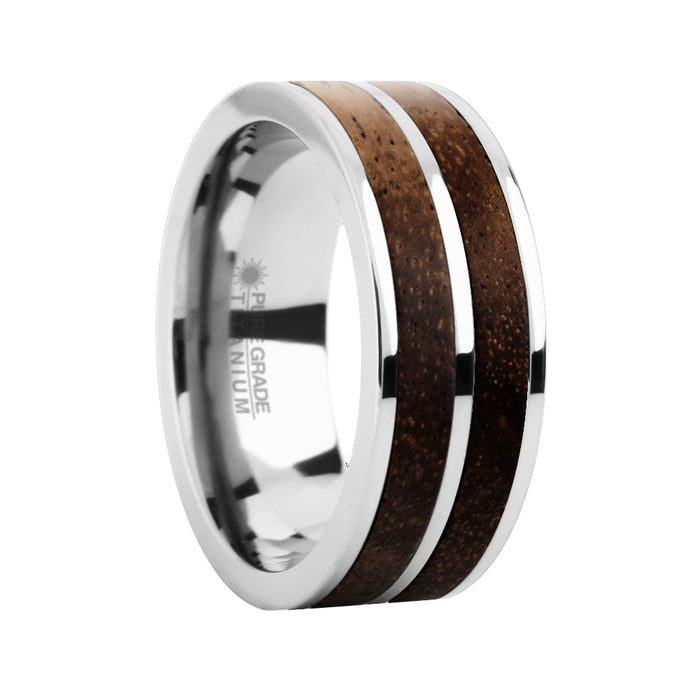 Exotic Koa Wood Twin Inlay Titanium Wedding Band for Men