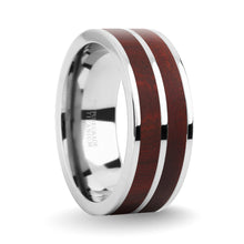 Load image into Gallery viewer, Dark Red Sandalwood Wood Inlay Silver Titanium Wedding Ring