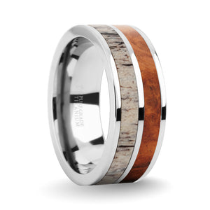 Elegant Rosewood Burl, Deer Antler Inlay Titanium Wedding Ring