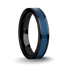 Load image into Gallery viewer, Brushed Blue Tungsten Carbide Inlay Black Titanium Wedding Ring