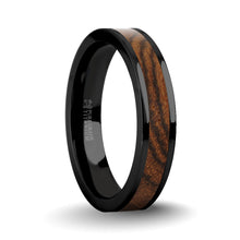Load image into Gallery viewer, Black Grain Bocote Wood Inlay Black Titanium Wedding Ring
