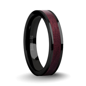 Deep Purpleheart Wood Inlay Black Titanium Wedding Ring