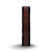 Load image into Gallery viewer, Dark Red Sandalwood Wood Inlay Black Titanium Wedding Ring