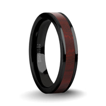 Load image into Gallery viewer, Dark Red Sandalwood Wood Inlay Black Titanium Wedding Ring