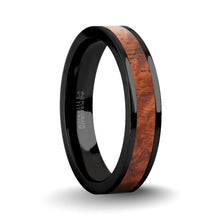Load image into Gallery viewer, Elegant Rosewood Burl Wood Inlay Black Titanium Wedding Ring