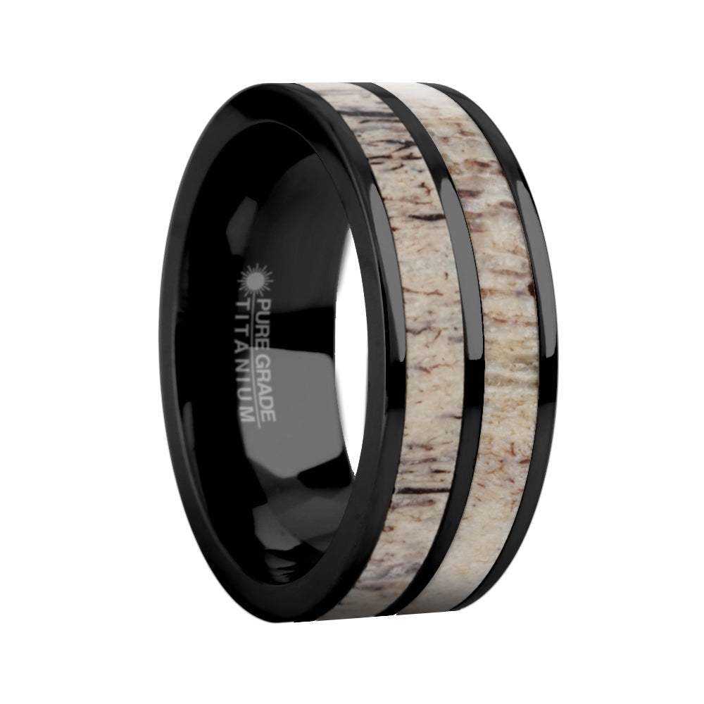 Naturally Harvested Deer Antler Inlay Black Titanium Wedding Ring