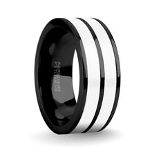 Load image into Gallery viewer, Brushed White Ceramic Inlay Polished Black Titanium Wedding Ring