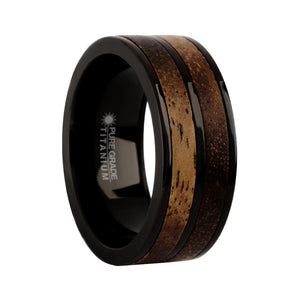 Rare Koa Wood Twin Inlay Black Titanium Men's Wedding Ring